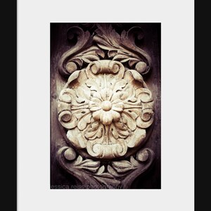 Vintage Rustic Wooden Flower Art Print Photo Door Photography Jersey City Architecture Industrial Home Decor Black and Cream Neutral Decor image 2