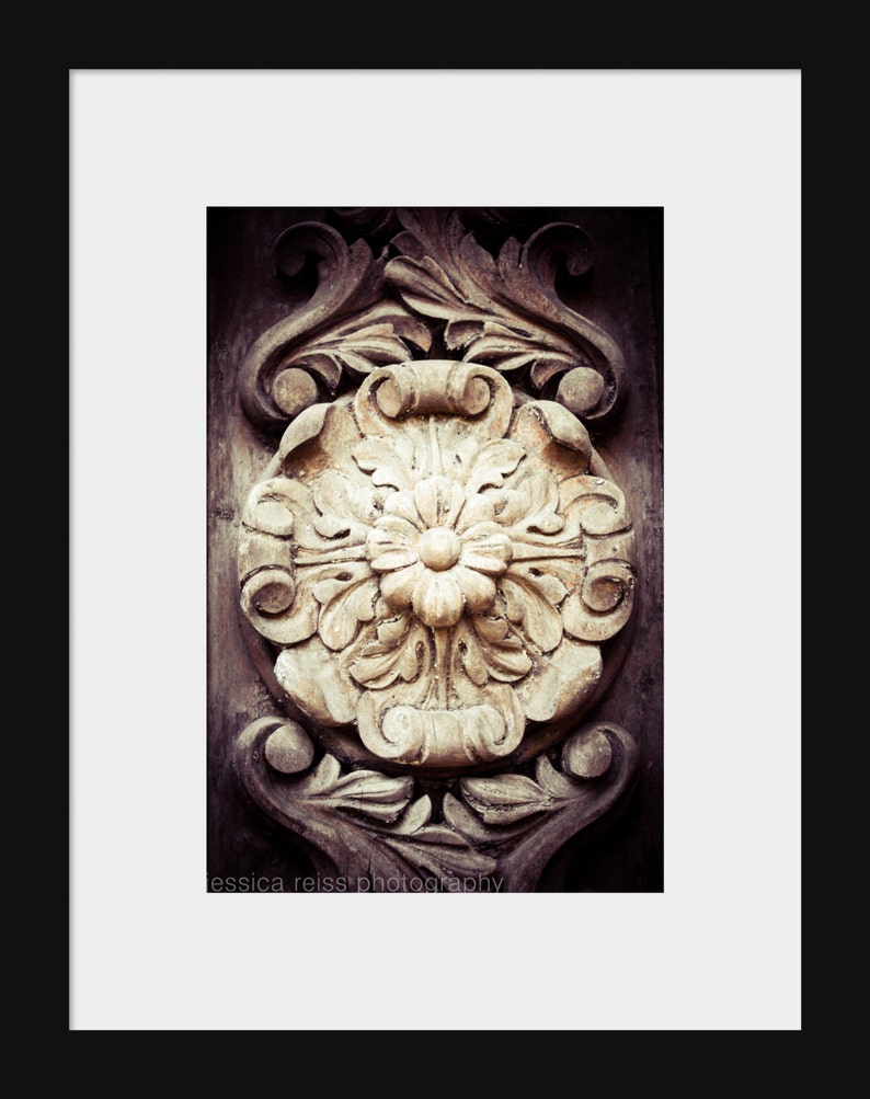 Vintage Rustic Wooden Flower Art Print Photo Door Photography Jersey City Architecture Industrial Home Decor Black and Cream Neutral Decor image 2