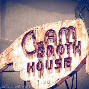 Vintage Rustic Antique Sign Art Print Photograph Clam Broth House Hoboken New Jersey Art Print Vintage Rustic Antique Gray Home Decor