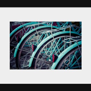 Teal Turquoise Bicycle Bikes Art Print Photograph Bicycle Lover Gift Modern Aqua Home Decor Wall Art Bike Wheels New York City Photograph image 2