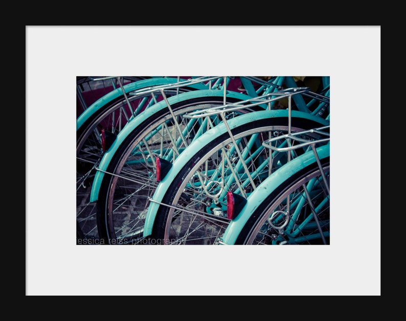Teal Turquoise Bicycle Bikes Art Print Photograph Bicycle Lover Gift Modern Aqua Home Decor Wall Art Bike Wheels New York City Photograph image 2