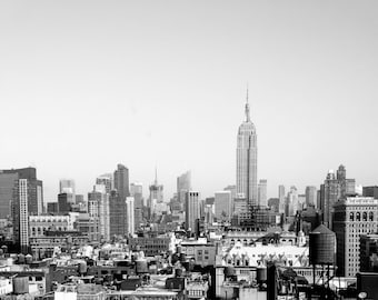 Black and White New York City Buildings Skyline Empire State Building NYC Rooftops Art Print Photography Architecture Industrial Home Decor