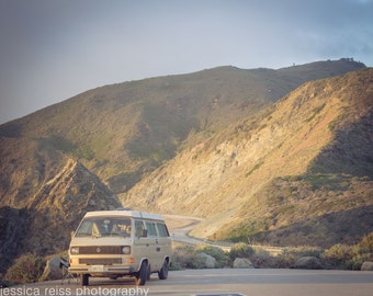 Road Trip Volkswagon Camper California Pacific Coast Highway Art Print Big Sur Home Decor Camping Wall Art Modern Living Room Art