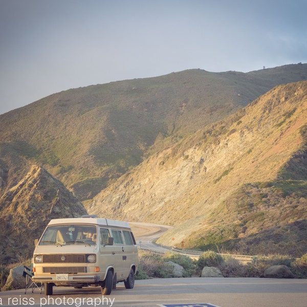 Road Trip Volkswagon Camper California Pacific Coast Highway Art Print Big Sur Home Decor Camping Wall Art Modern Living Room Art