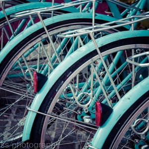 Teal Turquoise Bicycle Bikes Art Print Photograph Bicycle Lover Gift Modern Aqua Home Decor Wall Art Bike Wheels New York City Photograph image 1
