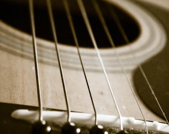 Acoustic Guitar Strings Art Print Photography Music Art Mancave Decor Industrial Rustic Modern Home Decor Sepia Print