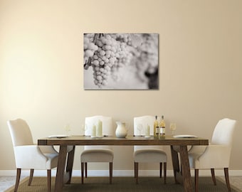 Gallery Wrap Canvas Black and White Grapes Photography Vineyard Winery Wine Lovers Dining Room Cafe Kitchen Wall Art Ready to Hang Large Art