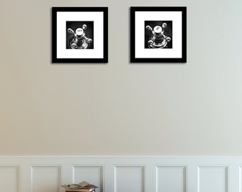 Set of 2 Black and White Vintage Antique Hot and Cold Knobs Art Print Photography Bathroom Art Kitchen Decor Modern Vintage Industrial Deco