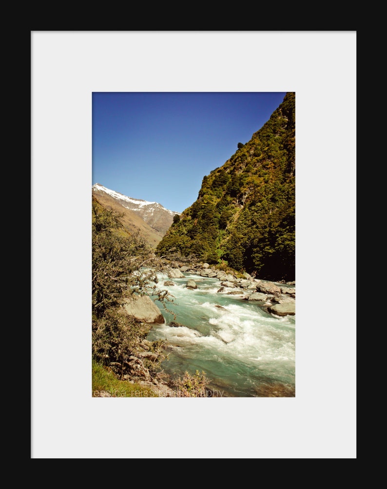 New Zealand Art Print Landscape Photography River Mountains Green Teal