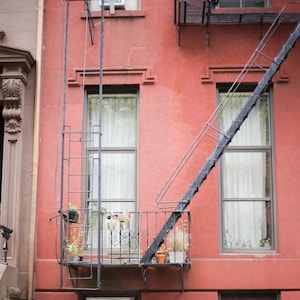 New York City Fire Escape Window Building Architecture Brooklyn NY Photography New York Homes Rustic Industrial Red Home Decor