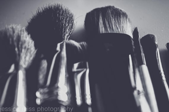 Black and Pink and White Makeup Brushes Art Print Makeup Girly Photography Bathroom Powder Room Decor Modern Vintage Girls Room Wall Art