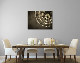 Sepia Grand Central Chandelier Gallery Wrap Canvas Ready to Hang Large Wall Art Grand Chandelier Photography Home Decor Dining Living Room