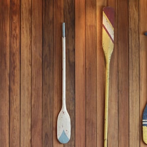 New Zealand Print, Oars Art Pritn Old Wooden Oars Rustic  Nautical Home Decor Brown Yellow Blue White Wall Decor