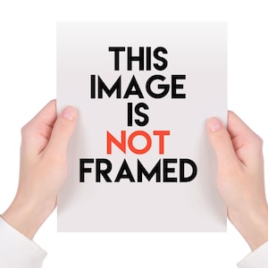 May include: A white rectangular paper held by two hands, with the text "THIS IMAGE IS NOT FRAMED" in black and red. The hands are in the foreground, and the background is white.