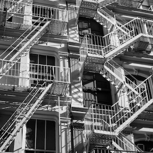 New York City Architecture Fire Escape Black and White Art Print Soho NYC Photography Urban Industrial Home Decor Abstract Shadows Print
