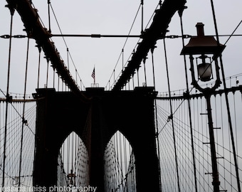 Black and White Brooklyn Bridge Silhouette Art Print New York City Photography NYC Manhattan Iconic Landmark Modern Industrial Home Decor