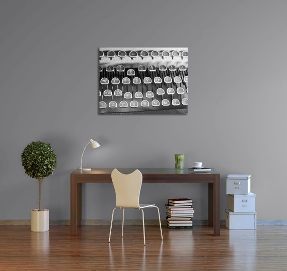 Gallery Wrap Canvas Black and White Vintage Typewriter Antique Office Home Decor Large Rustic Wall Art Living Room Hallway Art