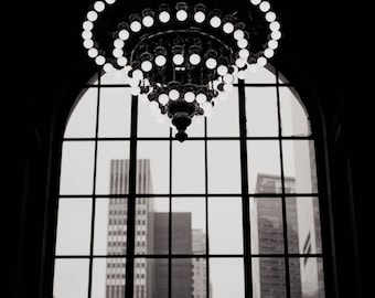 Black and White New York Public Library Architecture Photography Chandelier Buildings Home Decor Window View Wall Art New York City NYC