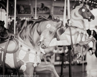 Black and White New York City Carousel Photography Print Jane's Carousel Horses Brooklyn NY Childrens Room Decor Modern Wall Art Home Decor