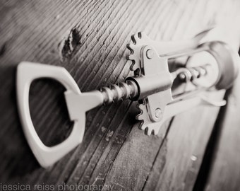 Black and White Wine Corkscrew Wine Lovers Photography Art Print Wall Art Decor Kitchen Dining Room Bar Cafe Art Modern Industrial Art