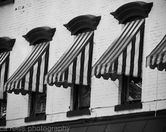 Black and White Ticker Stripe Awning Art Print Photography Hoboken New Jersey Print Industrial Rustic Vintage Home Decor
