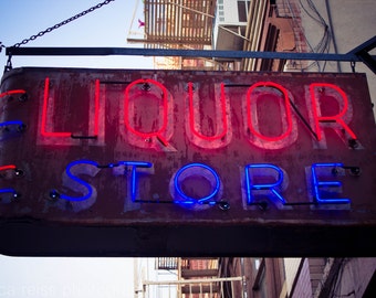 Vintage rustieke Liquor Store Bar Neon teken Foto Art Print Tribeca fotografie Home Bar Decor
