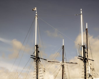 New Zealand Print Nautical Boat Ship Masts Rustic Modern Cottage Beach Decor Photo Art Photography