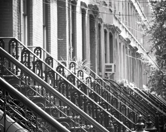 Schwarze und weiße Architektur Brownstone Zeile Haus Fotografie Kunst Print Industrial rustikal Vintage Home Decor Jersey City