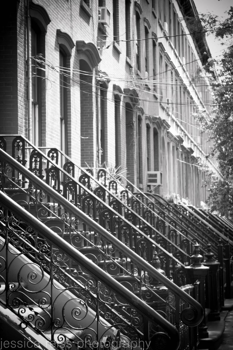 Black and White Architecture Brownstone Row House Photography Art Print