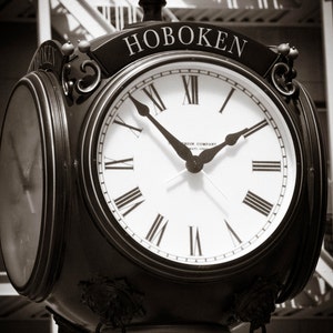 Black and White Hoboken New Jersey Antique Clock Art Print Photography Industrial Modern Art Home Decor Photograph