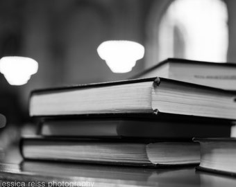 Black and White Book stack Photography New York Public Library Wall Art Book Lovers Home Decor Modern Industrial Art Print Study Library NYC