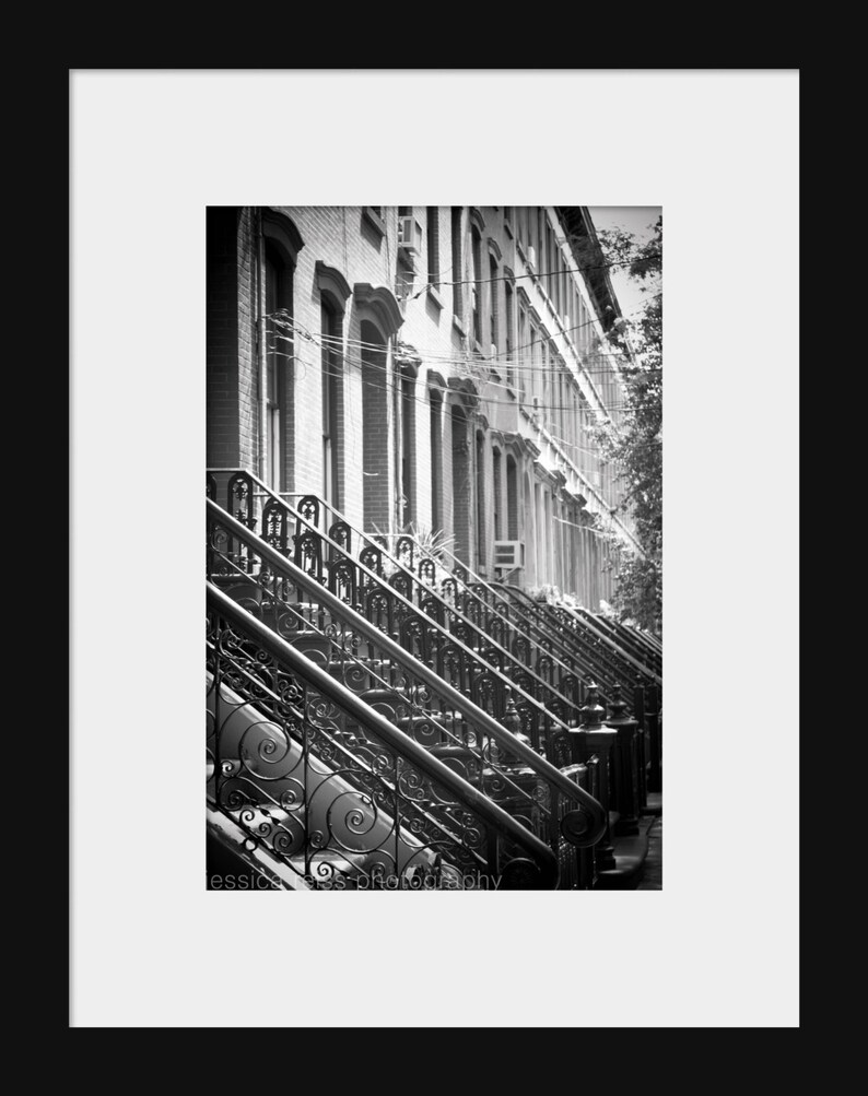 Black and White Architecture Brownstone Row House Photography Art Print
