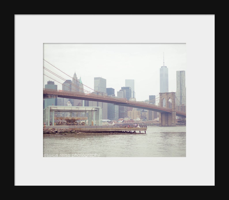 Brooklyn Bridge Jane's Carousel NYC Skyline New York City Photograph Freedom Tower Brooklyn New York Industrial Urban Home Decor Wall Art image 2