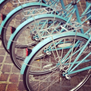 NYC Photography, New York Print, Bicycle Art Print, Turquoise Bikes, Rustic Modern Home Decor, Bike Art