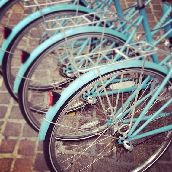 NYC Photography, New York Print, Bicycle Art Print, Turquoise Bikes, Rustic Modern Home Decor, Bike Art