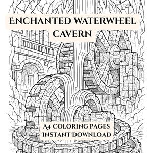 Målarbilder med den förtrollade underjordiska vattenhjulsgrottan | Minipaket | Direktnedladdning (målarbilder för vuxna i PDF-format)
