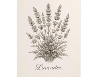 Pôster enrolado com ilustração botânica de lavanda | Arte de parede floral vintage