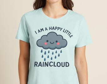 Happy Little Raincloud Cute Cloud Illustration T-Shirt | Raindrops, Kids Weather Art