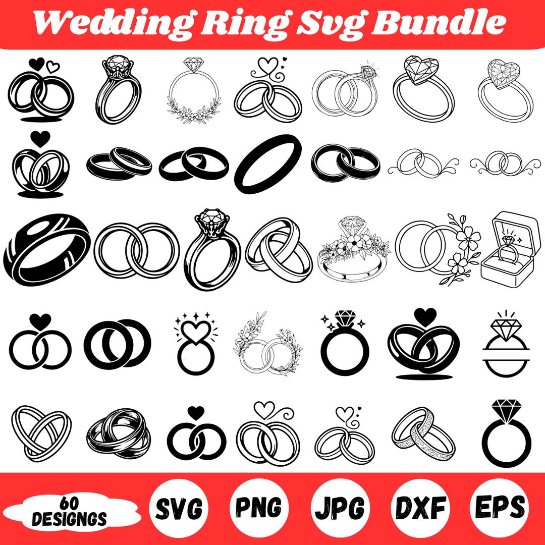 Wedding Ring SVG Bundle, Engagement Ring SVG Vector Files, Diamond Ring ...