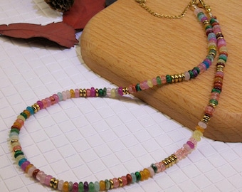 Colorful Mixed Gemstone Rondelle Beaded Choker 40cm Boho Rainbow Necklace Jewelry Gift For Her