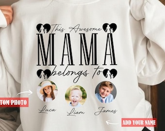 Personalized Mama T-Shirt - Custom Kids' Names & Photos, Mother's Day Gift