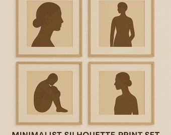 Sepiowe wydruki artystyczne z sylwetkami | Minimalistyczny wystrój domu (do pobrania cyfrowego)