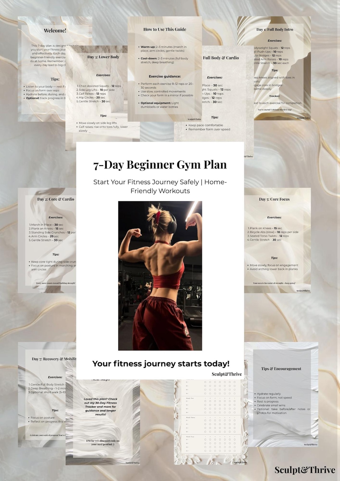 7 Day Routine Layout 7-day Beginner Gym Plan | Home-friendly Workout for Beginners - Etsy