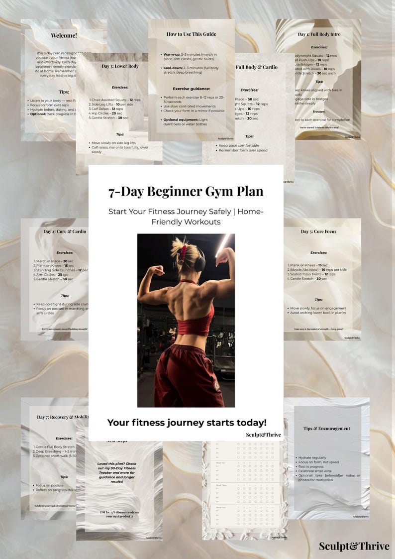 7-day Beginner Gym Plan | Home-friendly Workout for Beginners - Etsy