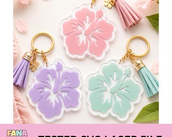 Llavero con forma de flor de hibisco en formato SVG / Archivo de corte láser para acrílico y madera (descarga digital)