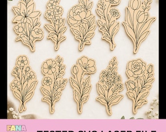 Wildflower SVG-bundel voor laser | Bloemen botanische lasergesneden bestanden | 10 handgetekende bloem-SVG |  |  Houten bloemboeket
