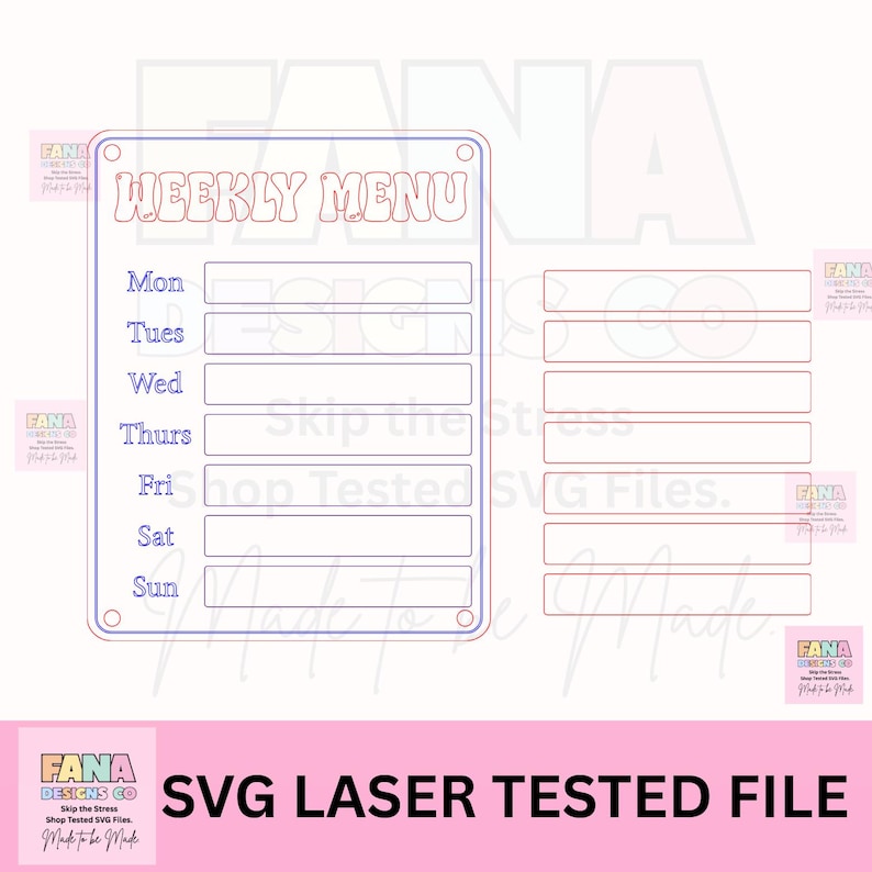 Weekly Menu Board SVG | Laser Cut File, Kitchen Planner (digital ...