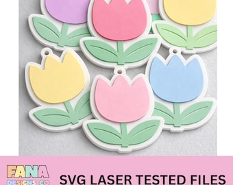 File di portachiavi e orecchini con taglio laser a forma di tulipano a strati in formato SVG (download digitale)