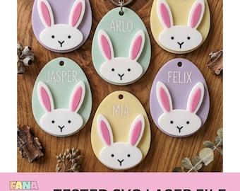 Llavero de huevo de conejito de Pascua en formato SVG / Etiqueta personalizada para impresora láser (descarga digital)