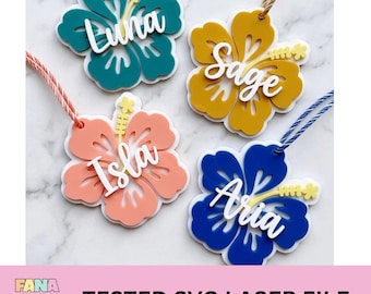 Archivo SVG de flor de hibisco para corte láser / Diseño de llavero tropical en capas (SVG)